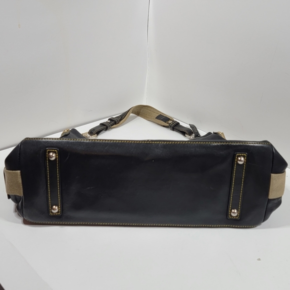 Dooney & Bourke Black Leather Tan Canvas Hobo Bag - Picture 4 of 13